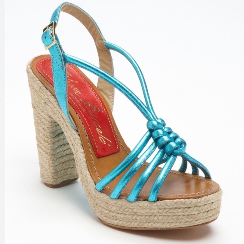 Paloma Barcelo Vintage Turquoise Espadrille Platform Wedge Sandals Women Size 7